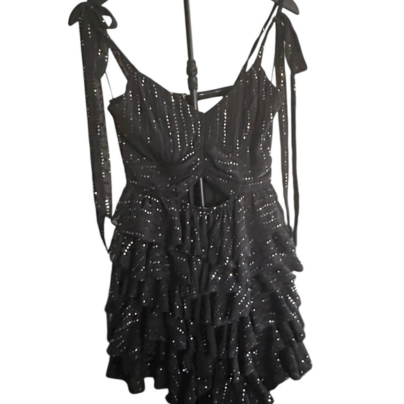 MABLE Black Sequin Ruffle Mini Dress Women’s Size S - Picture 8 of 10